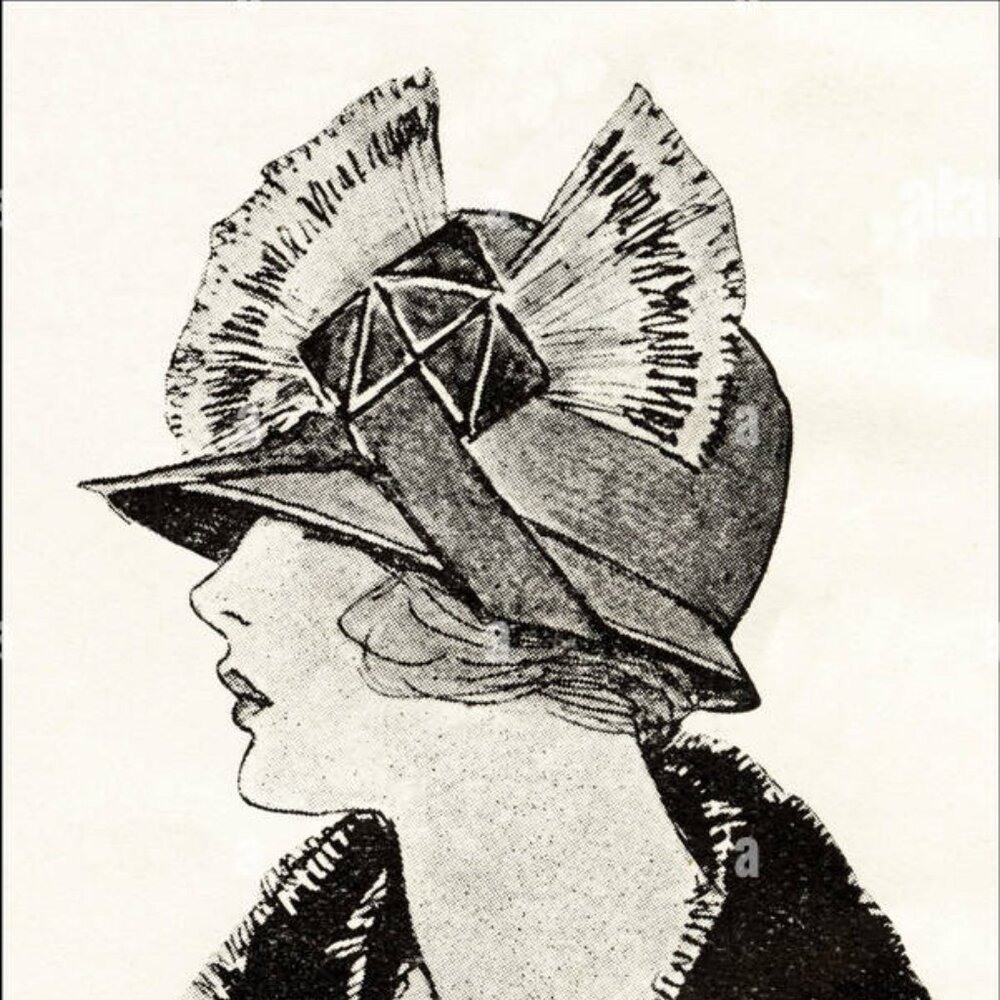 Magid Ladies Vintage Black and Gray Herringbone Hat with Feather Accent